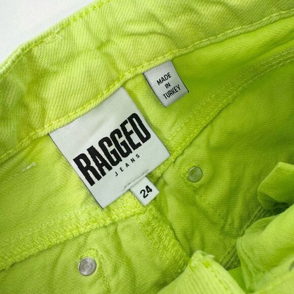 Ragged Lethal Jean Women 24 Green High-Rise Fringed Wide-Leg Lime Neon festival - Picture 3 of 10